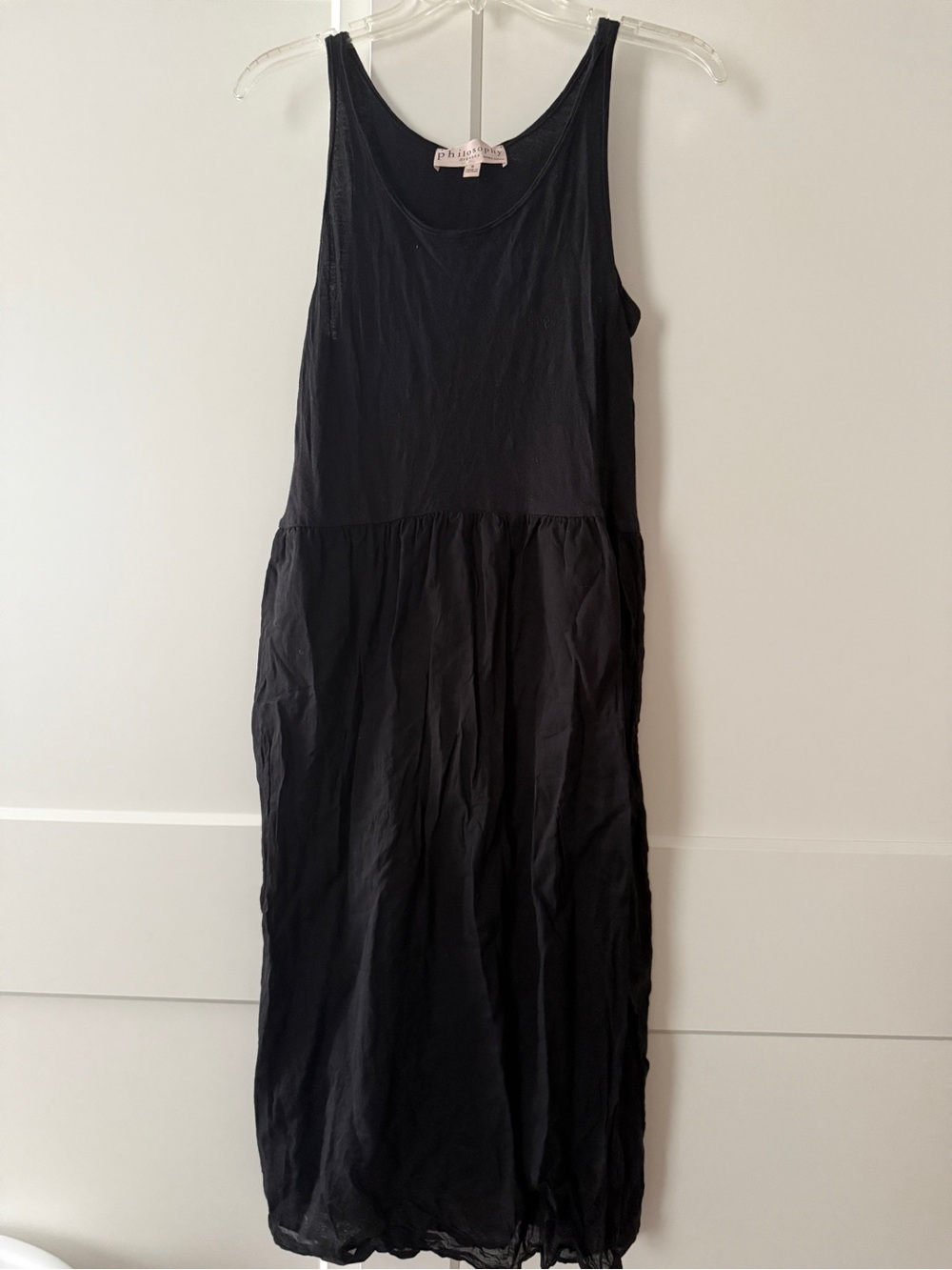 Black Racerback Tank Cotton Midi Dress Sz S Minimalist Lightweight